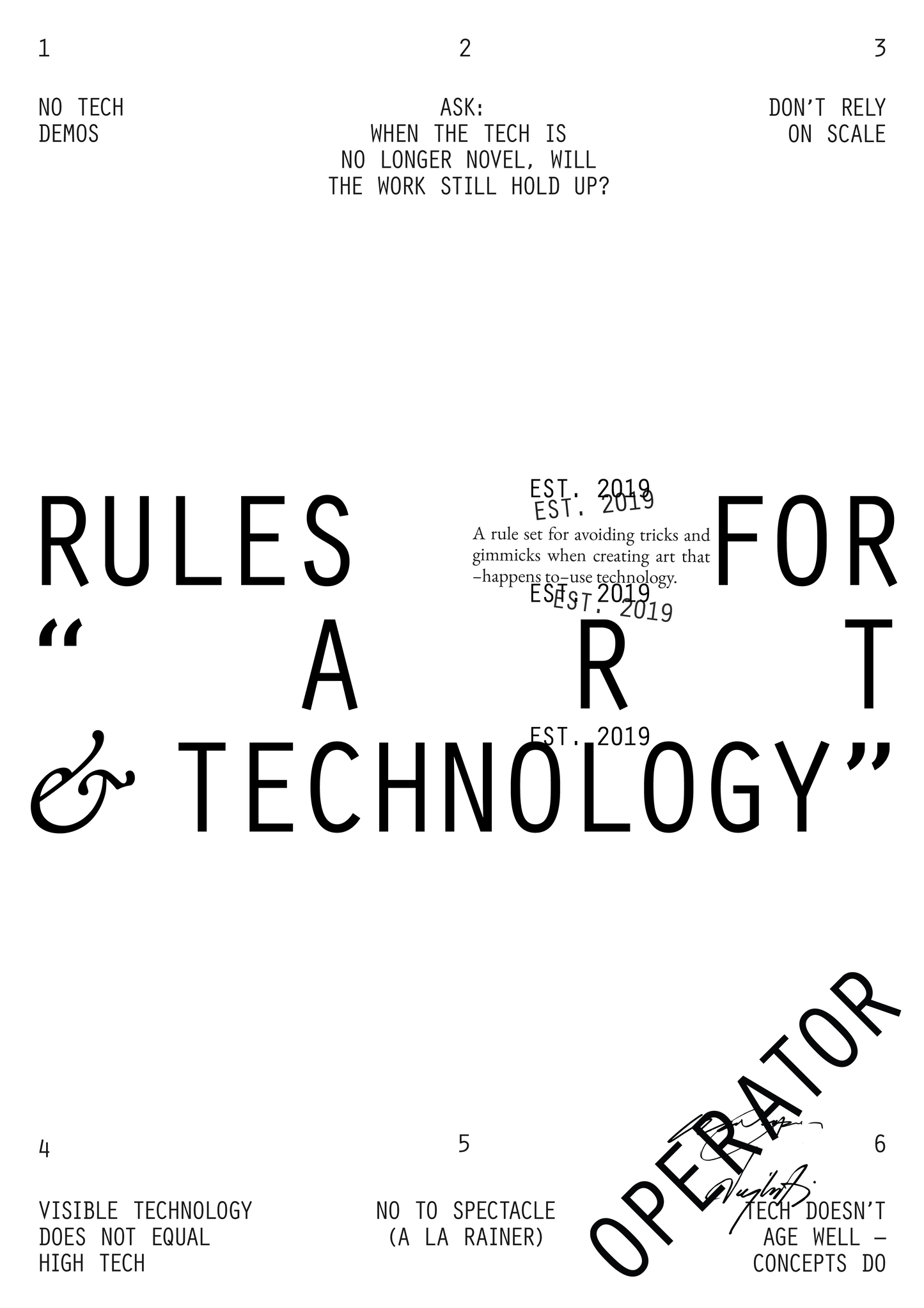 OPERATOR RULES FOR "ART & TECHNOLOGY" POSTER